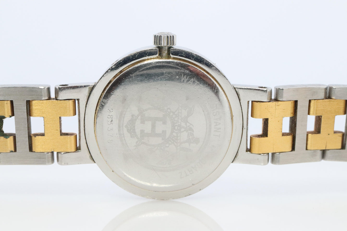 Genuine HERMES Stainless Steel 24mm Round Clipper Quartz Watch Champagne.