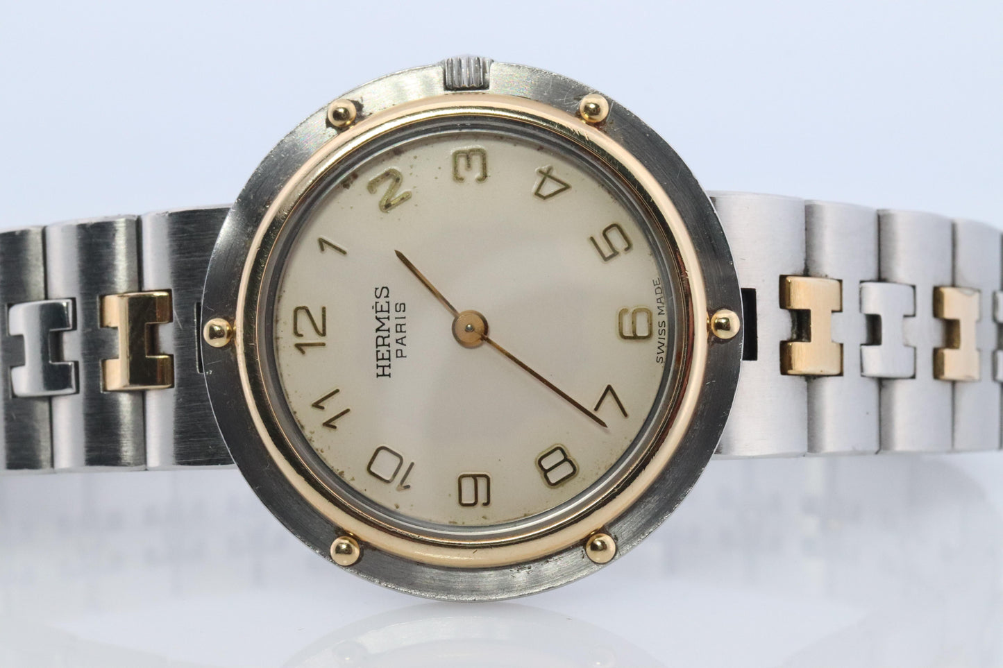 Genuine HERMES Olympia SS 30mm Round Quartz Wrist Watch