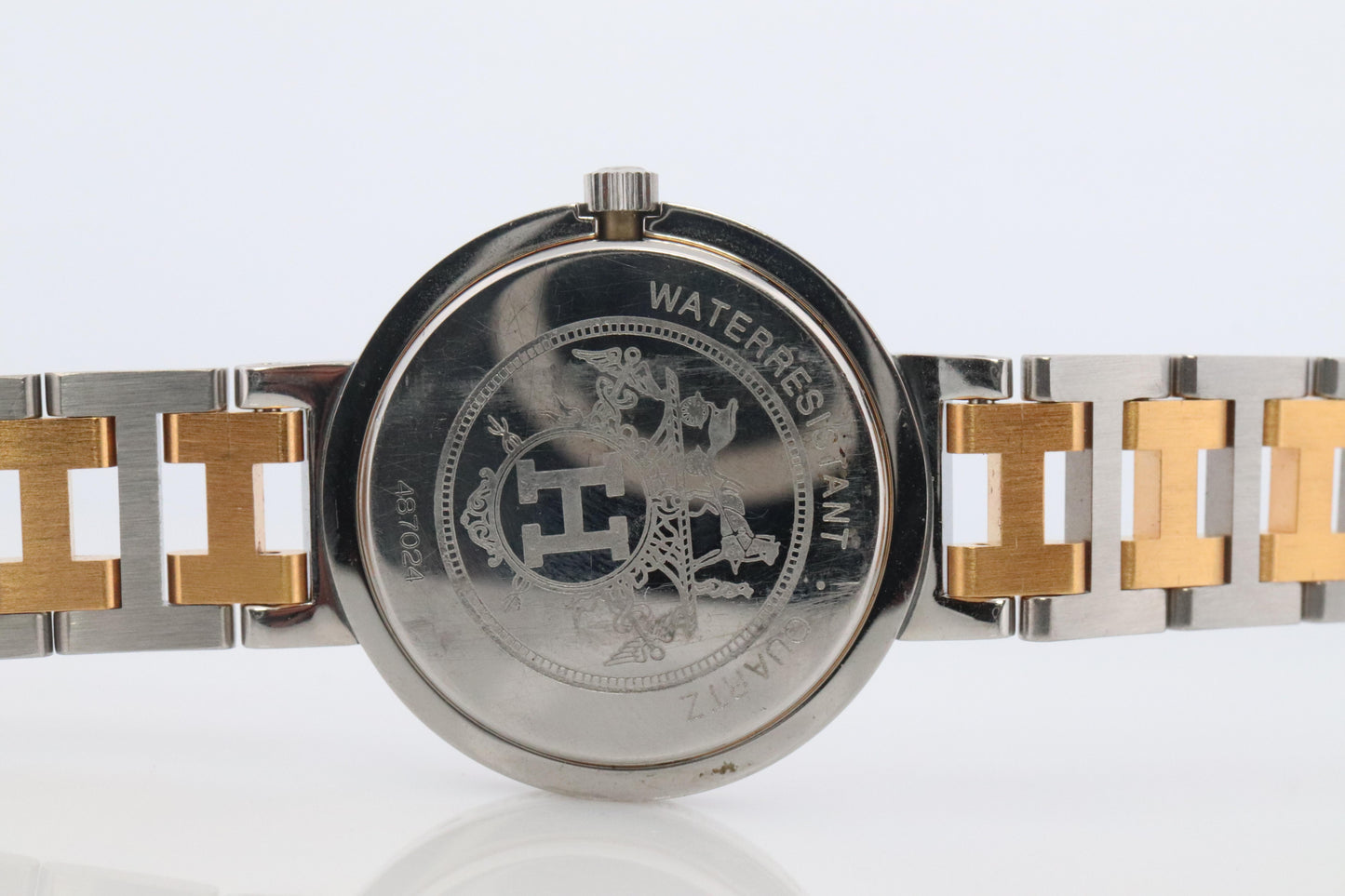 Genuine HERMES Stainless Steel 30mm Round Clipper Quartz Watch White.