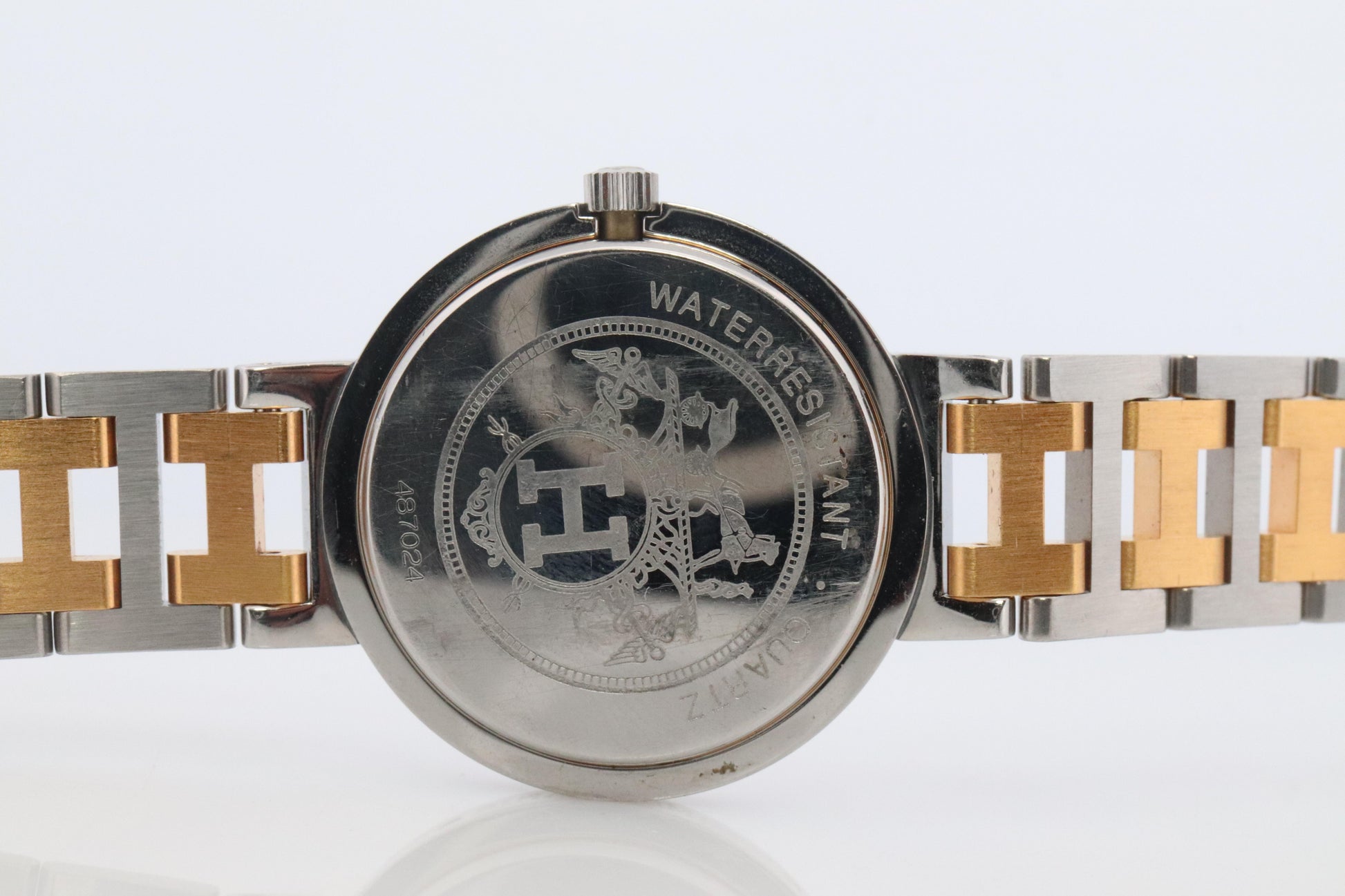 Genuine HERMES Stainless Steel 30mm Round Clipper Quartz Watch White.
