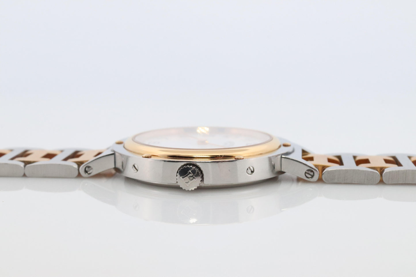 Genuine HERMES Stainless Steel 30mm Round Clipper Quartz Watch White.
