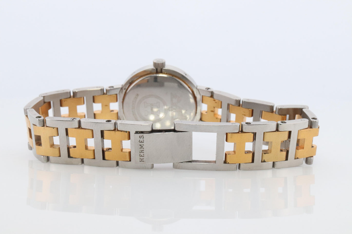 Genuine HERMES Stainless Steel 24mm Round Clipper Quartz Watch Champagne Dial.