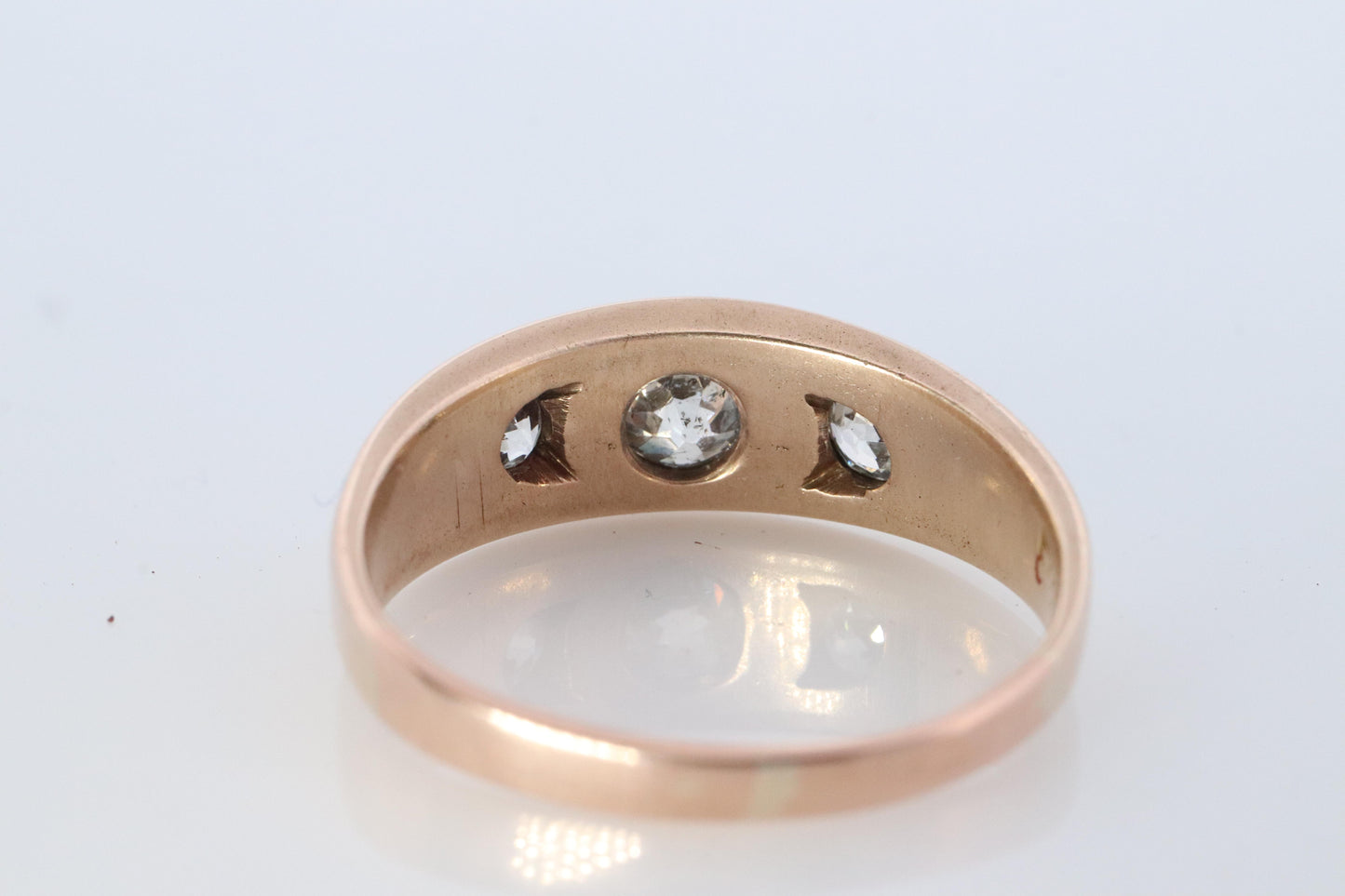 Antique 14k Triple Diamond signet ring. Gypsy Diamond bezel set into Signet band