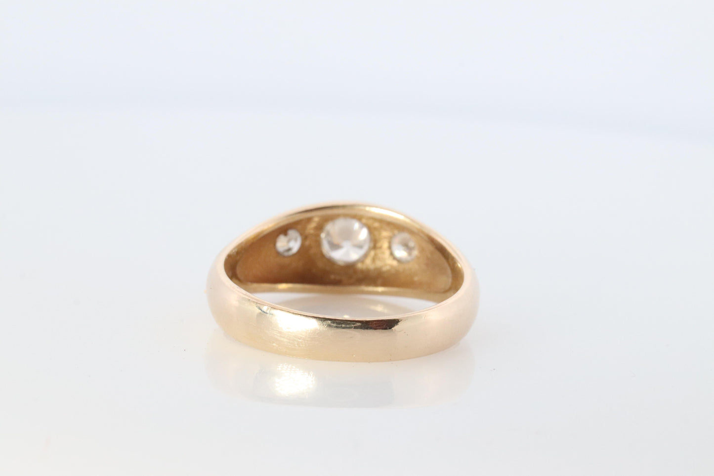 Antique 14k Triple Diamond 1ctw ring. Gypsy Diamond bezel set into Signet band.