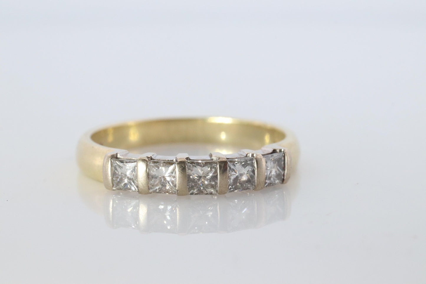 18K YG Princess Cut Diamond Anniversary Band. 18K Diamond Eternity Wedding Band