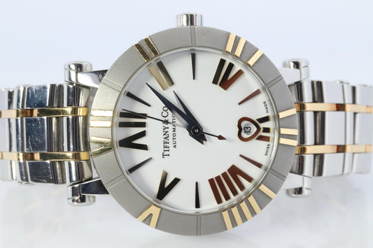 Tiffany and Co Watch. 18k SS and Ceramic Tiffany Atlas Automatic Ladies Watch.