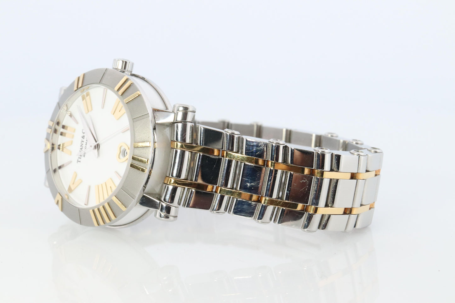 Tiffany and Co Watch. 18k SS and Ceramic Tiffany Atlas Automatic Ladies Watch.