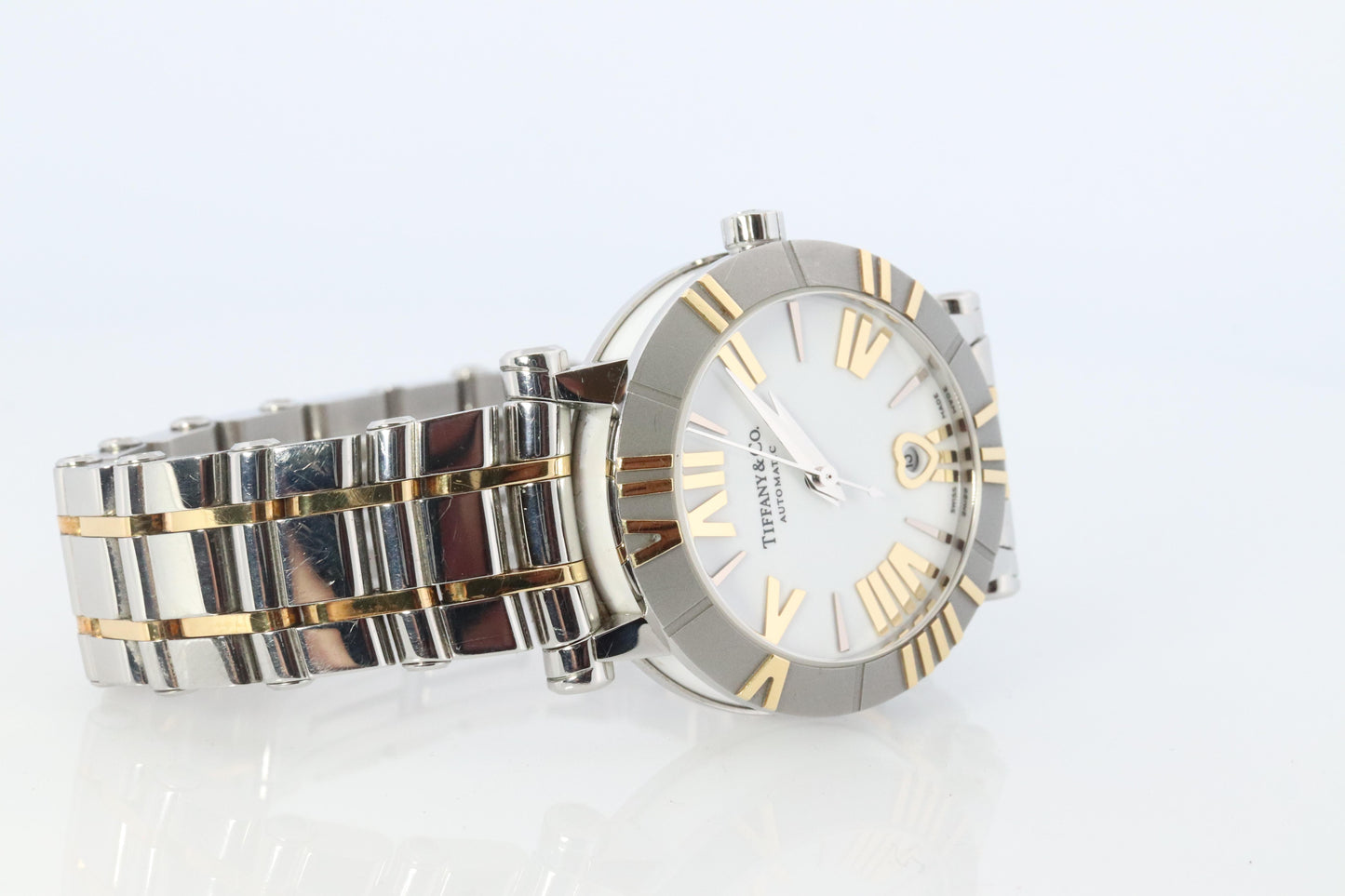 Tiffany and Co Watch. 18k SS and Ceramic Tiffany Atlas Automatic Ladies Watch.