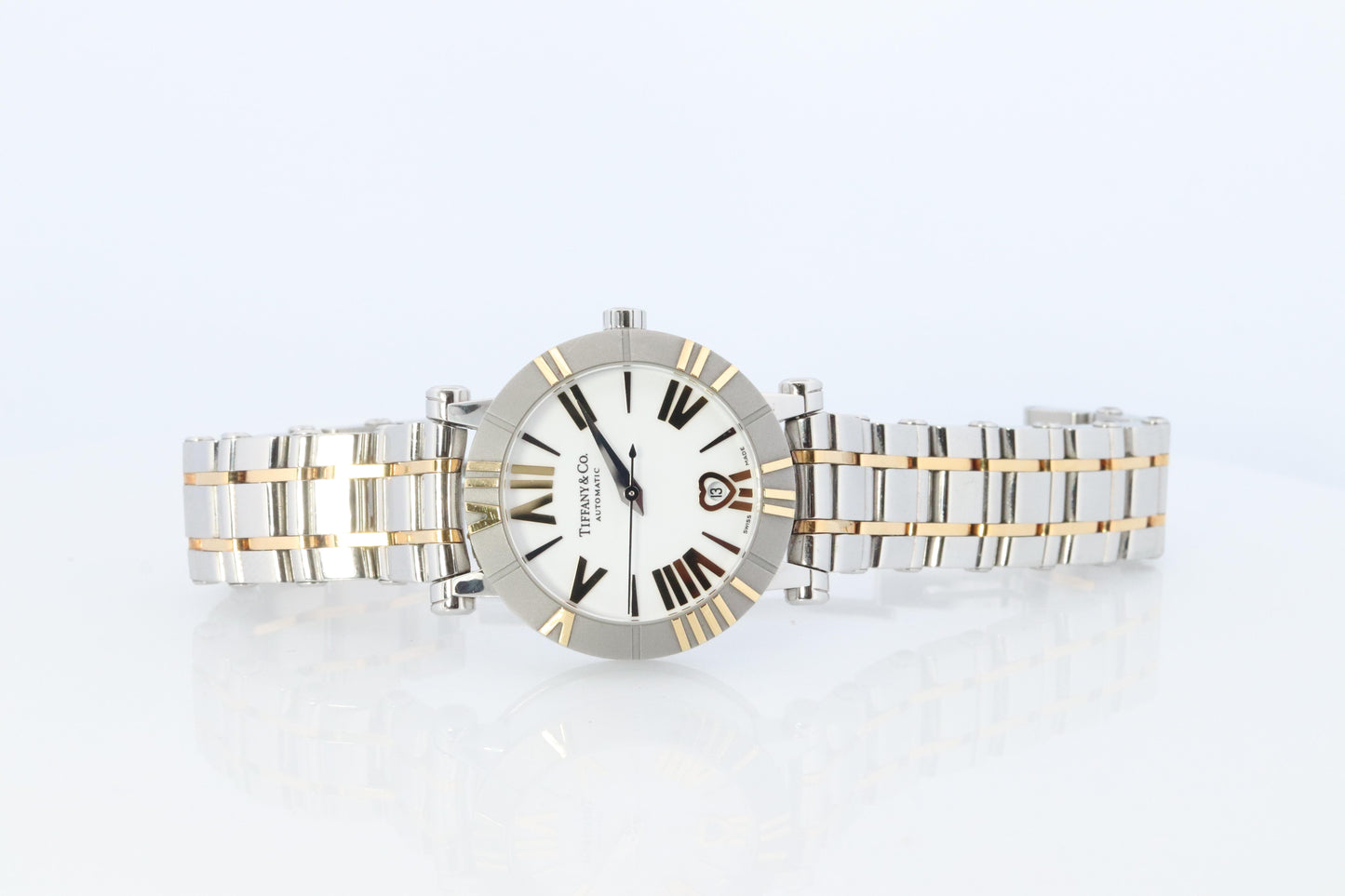 Tiffany and Co Watch. 18k SS and Ceramic Tiffany Atlas Automatic Ladies Watch.