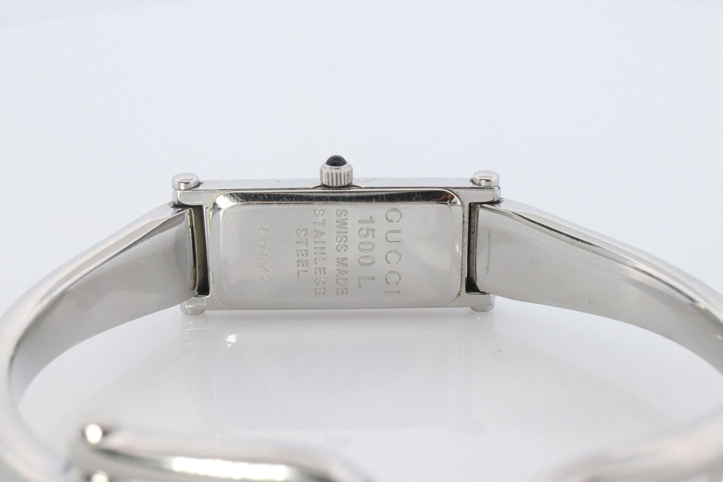 Vintage GUCCI 1500L Quartz Wrist Watch. Gucci Silver LOGO Diamond Bangle Watch
