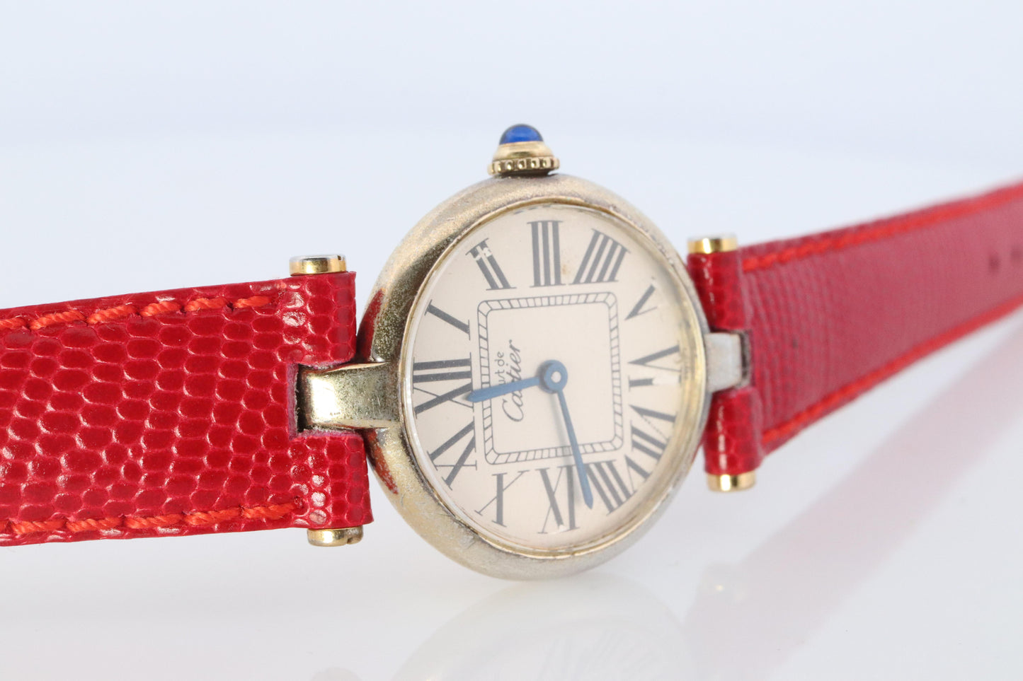 Genuine Cartier Watch. Must de Cartier Vendome Round Argent Vermeil White Face