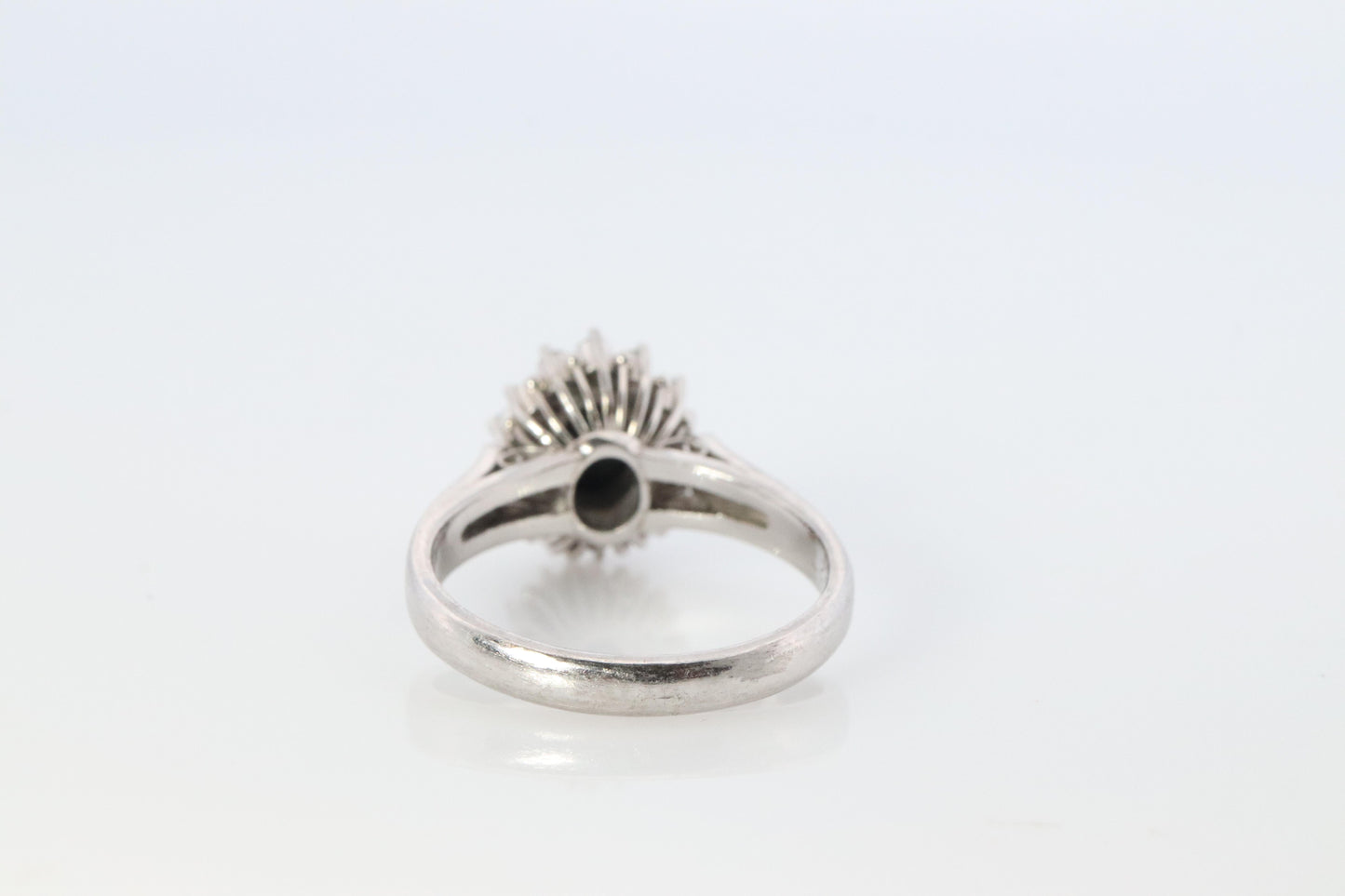 Black Opal Diamond Ring. PT900 Platinum Opal Diamond Halo Ballerina Ring Band.