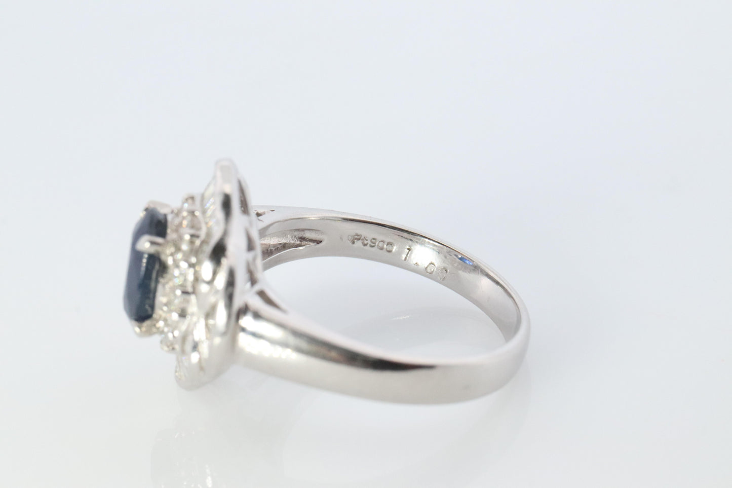 Sapphire and diamond Ballerina ring. Platinum Blue natural sapphire HALO ring