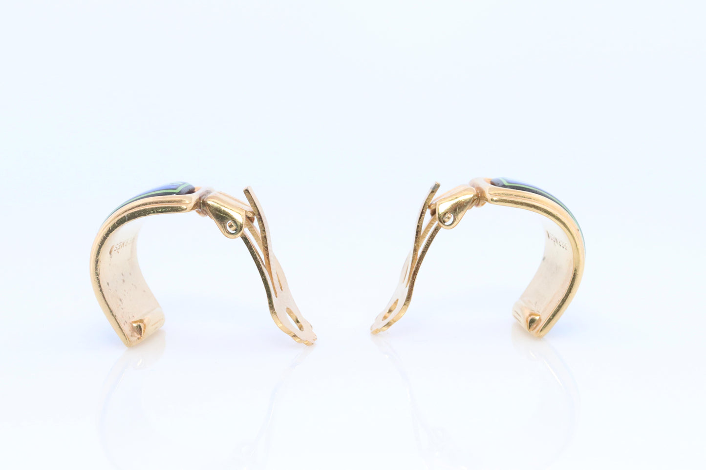 Hermes Earrings. Genuine Vintage Hermes cloisonne enamel golden earrings Clip on