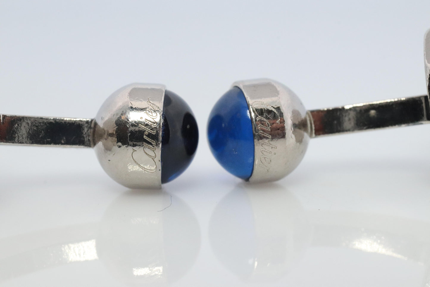 Cartier Santos Cufflinks Sterling Silver 925 Sapphire Cabochon Cartier Cufflinks