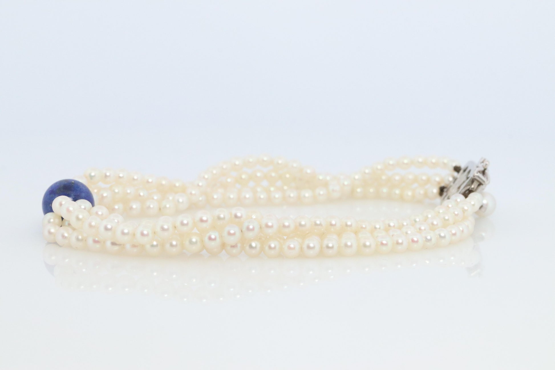 Mikimoto Bracelet. Vintage 14k Gold Mikimoto Pearl Strand Bracelet Lapis Lazuli.