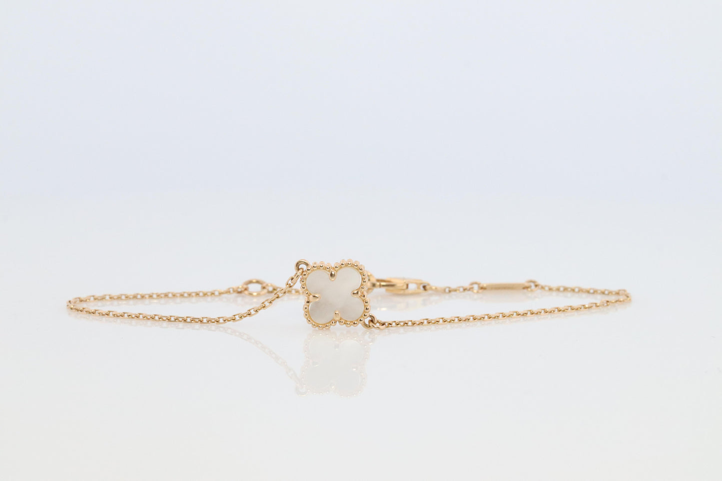 Van Cleef Arpels Alhambra Bracelet . Genuine VCA 18k YG Mother of Pearl Charm