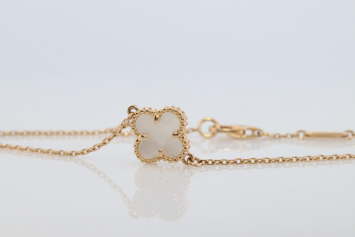 Van Cleef Arpels Alhambra Bracelet . Genuine VCA 18k YG Mother of Pearl Charm