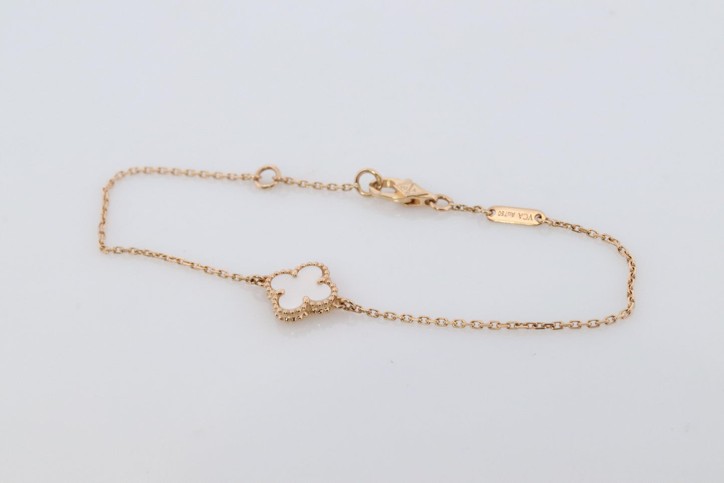 Van Cleef Arpels Alhambra Bracelet . Genuine VCA 18k YG Mother of Pearl Charm