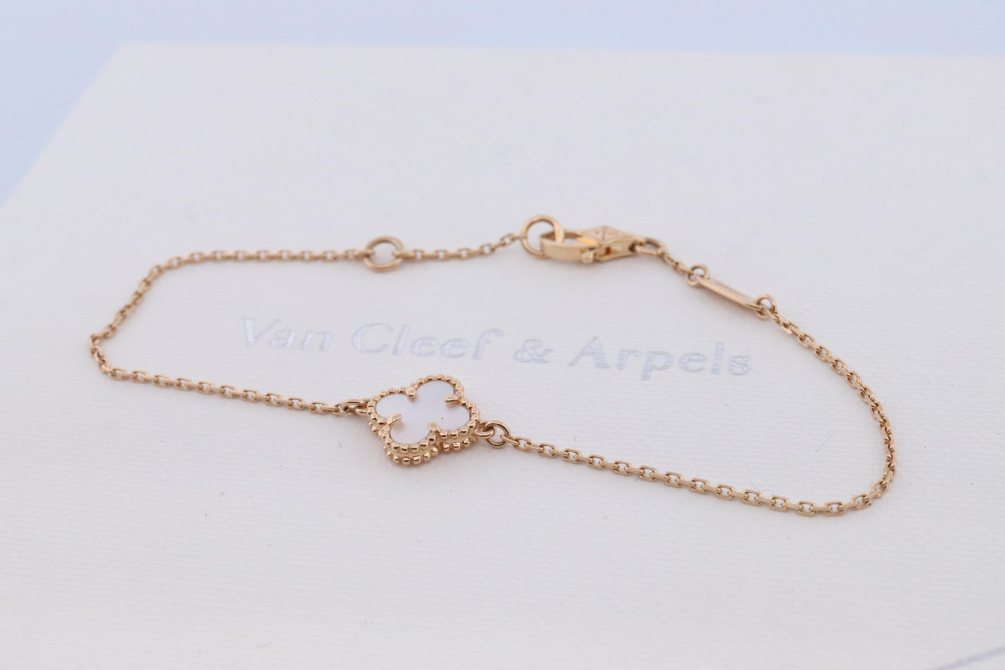 Van Cleef Arpels Alhambra Bracelet . Genuine VCA 18k YG Mother of Pearl Charm