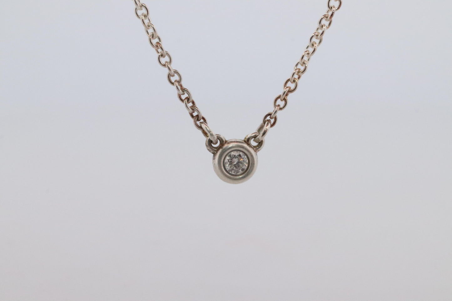 Tiffany Co Necklace Elsa Peretti Diamond by the Yard Solitaire 925 Sterling 1P