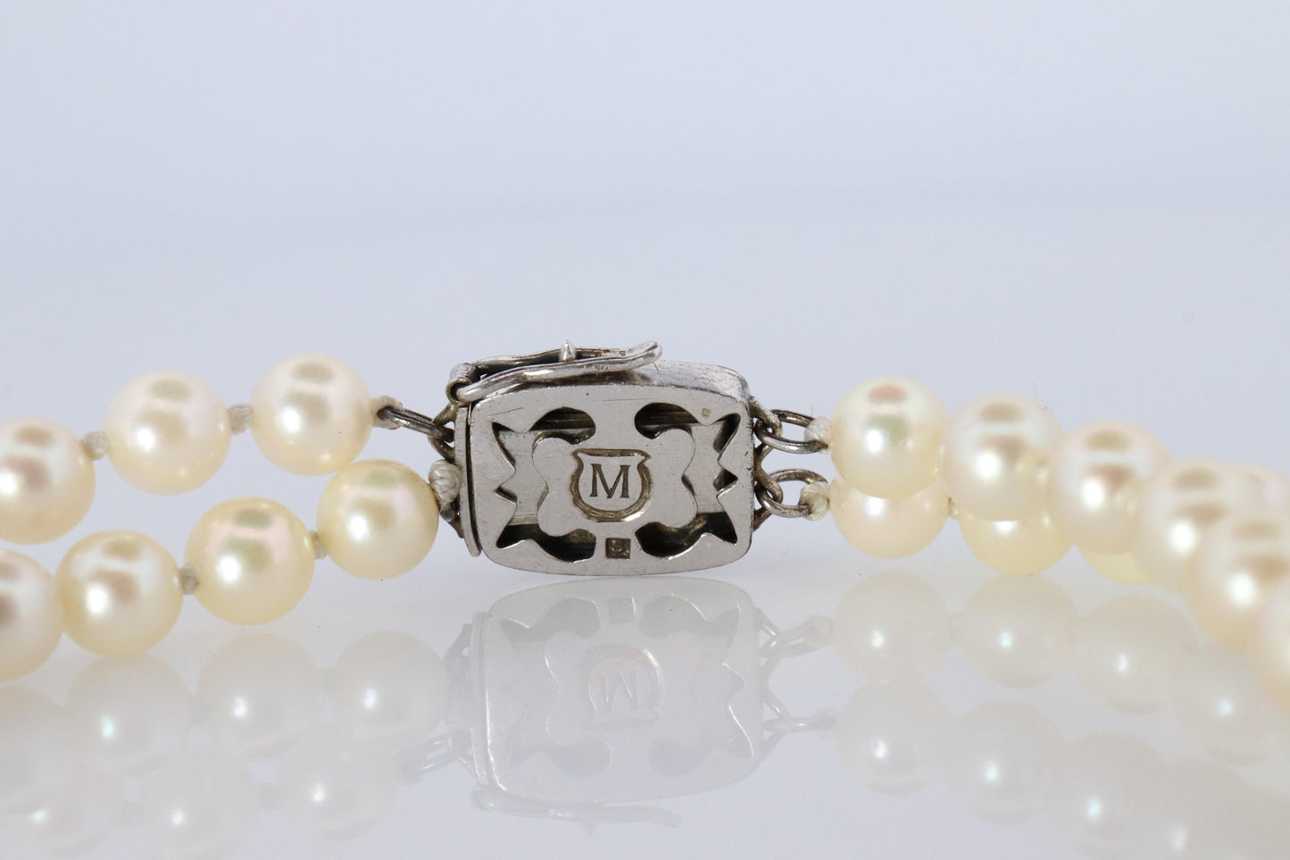 MIKIMOTO Sterling Silver Pearl Necklace. Mikimoto Double Strand Necklace