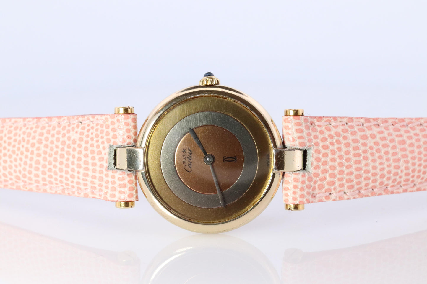 Genuine Cartier Watch. Must de Cartier Vendome Round Argent Vermeil White Face