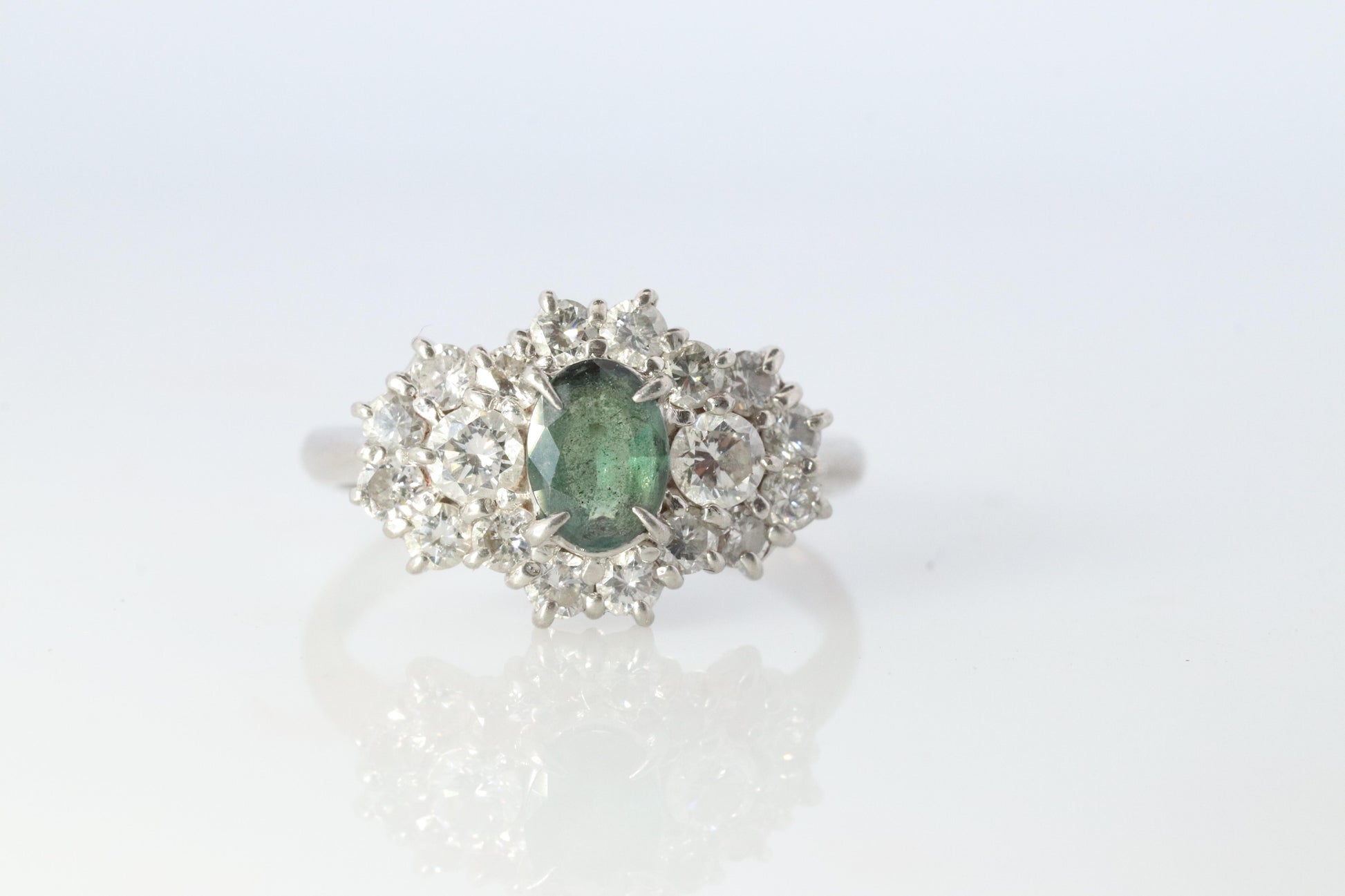 Genuine Alexandrite Ring. Platinum Alexandrite Diamond Halo Ring. PT900 Plat