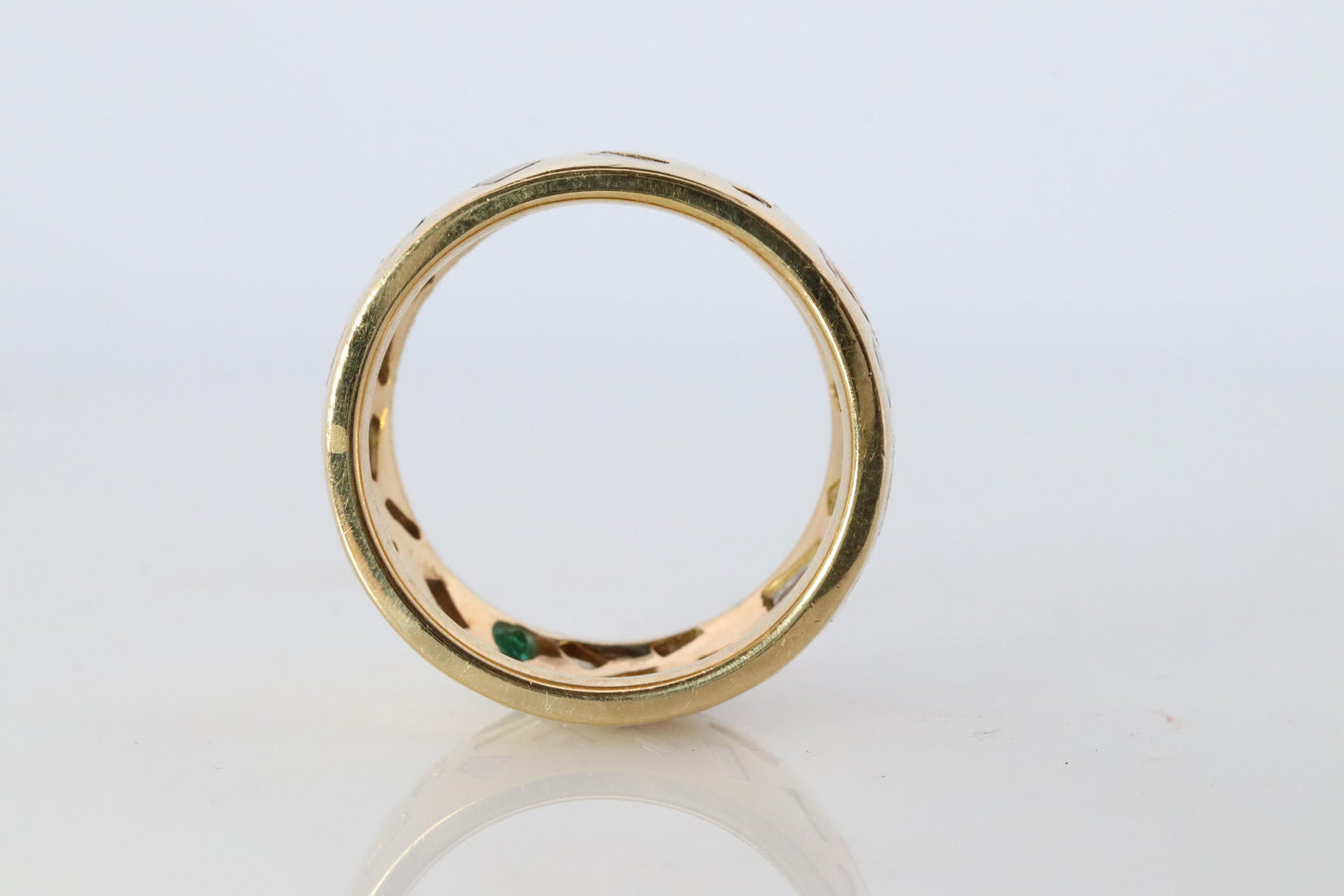 18k Confetti wide band. 2CTW Diamond Ruby Sapphire Emerald Scattered Cigar ring