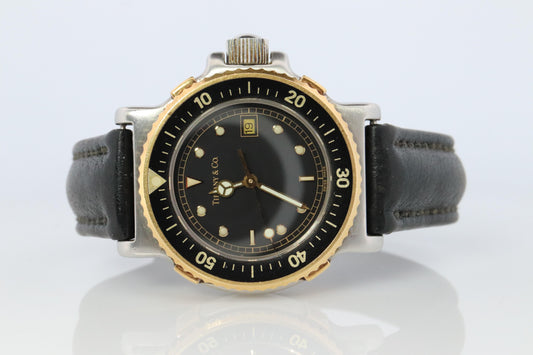 Tiffany and Co Diver Watch. 18k Gold and SS Tiffany L0729 Ladies Watch