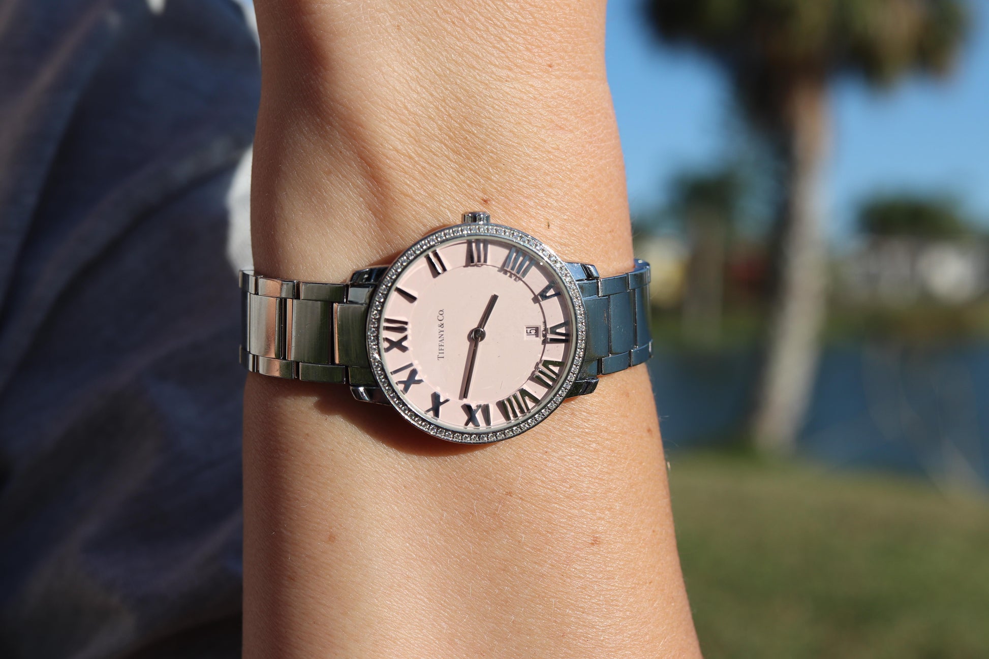 Tiffany and Co Watch. Tiffany Atlas Diamond Bezel 31mm PINK Dial Ladies Watch.