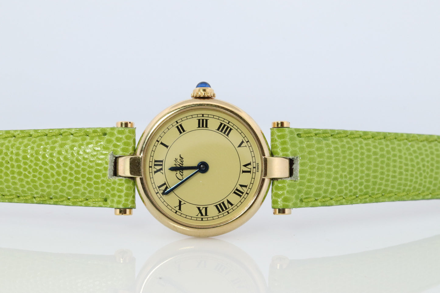Genuine Cartier Watch. Must de Cartier Vendome Round Argent Vermeil White Face