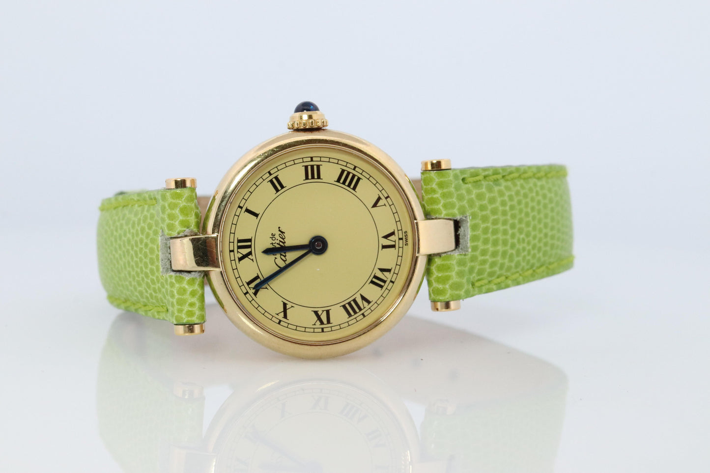 Genuine Cartier Watch. Must de Cartier Vendome Round Argent Vermeil White Face
