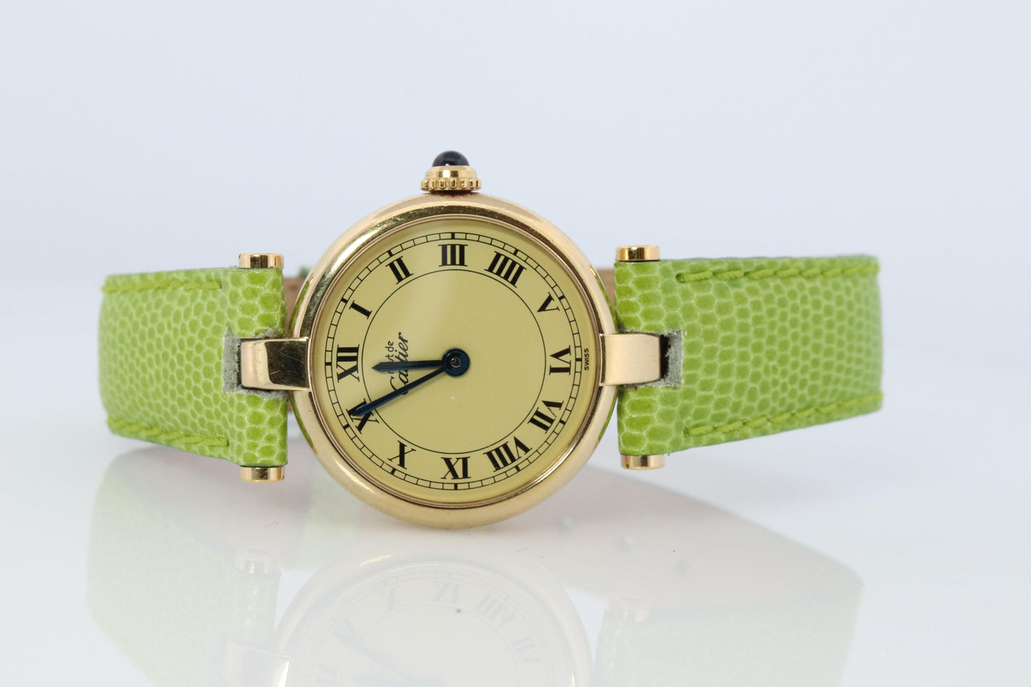 Genuine Cartier Watch. Must de Cartier Vendome Round Argent Vermeil White Face