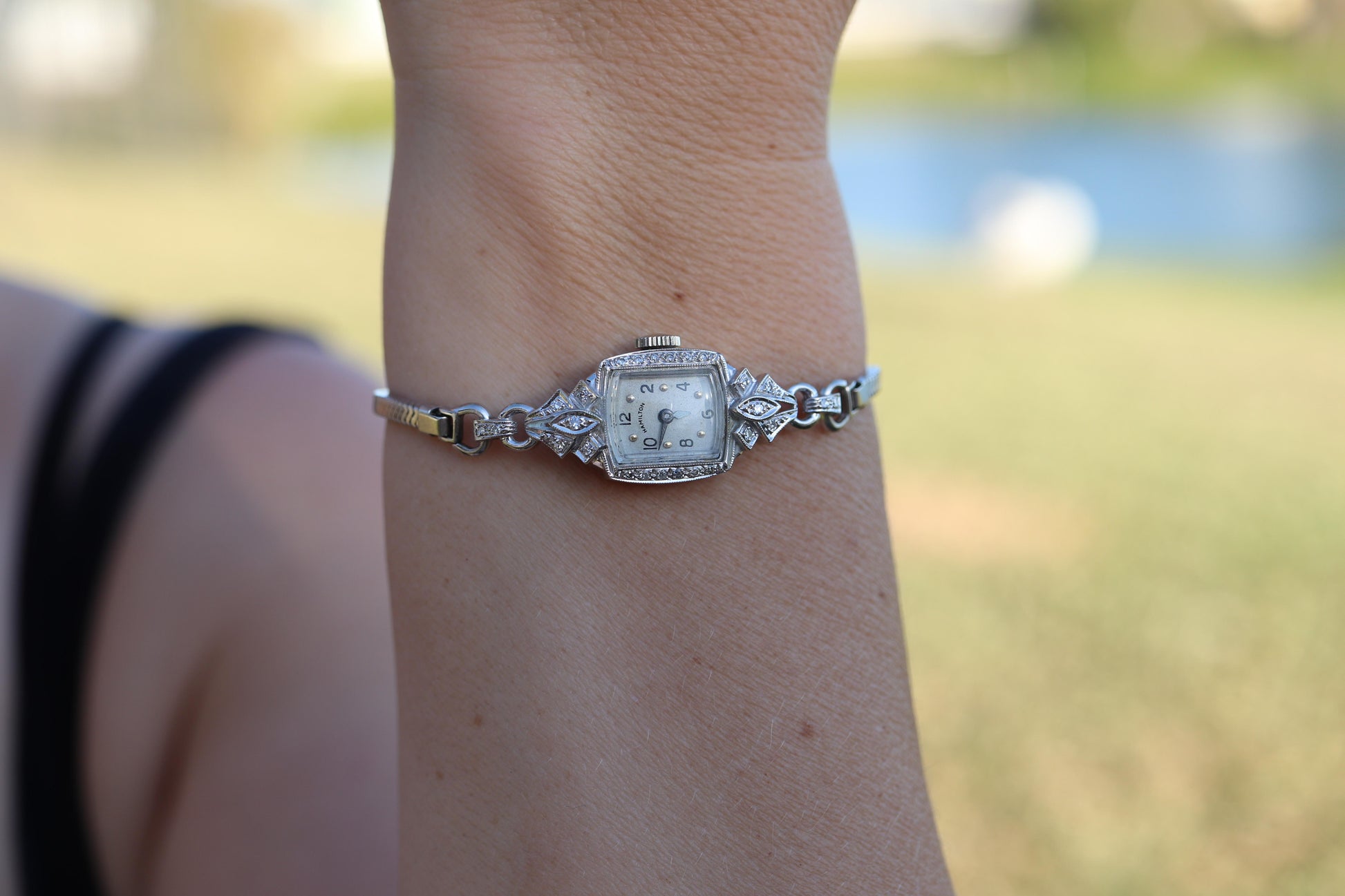 14k Hamilton Diamond Watch. Vintage Ladies Hamilton Classic String Wristwatch