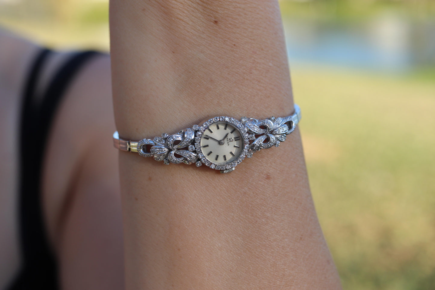 Omega watch. Omega Platinum and 18k Gold Diamond Vintage Ladies wristwatch