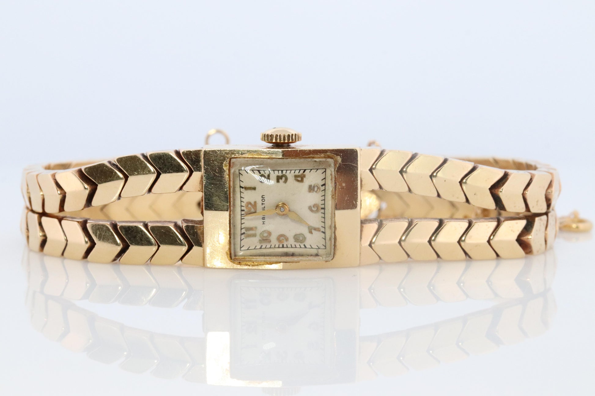 Hamilton 14k Yellow gold watch. Heavy 14k Ladies Mid-Century Mechanic watch.
