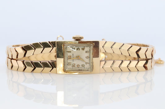 Hamilton 14k Yellow gold watch. Heavy 14k Ladies Mid-Century Mechanic watch.