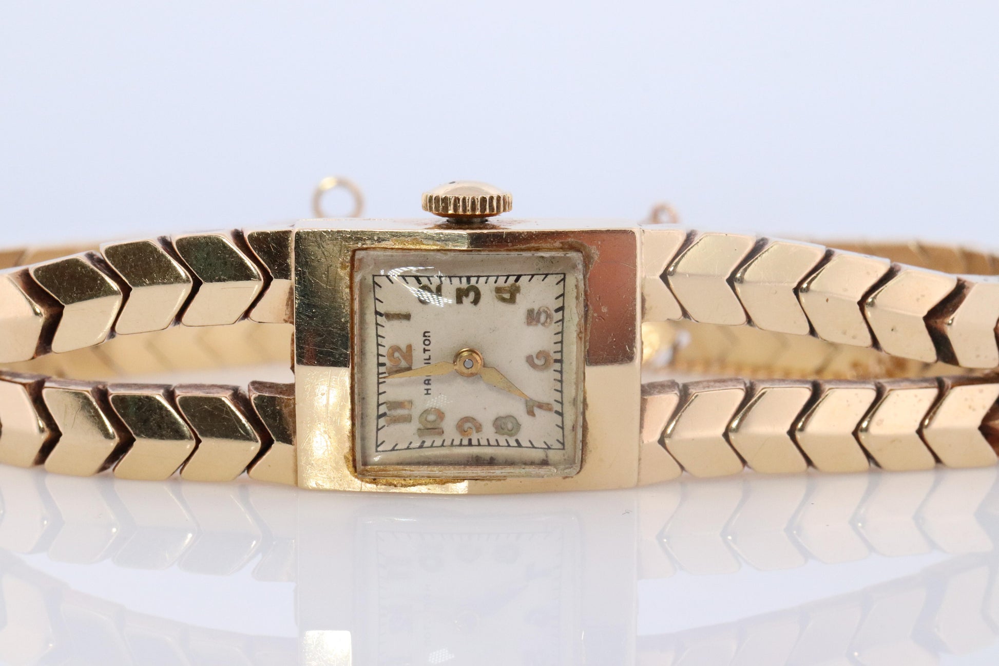 Hamilton 14k Yellow gold watch. Heavy 14k Ladies Mid-Century Mechanic watch.