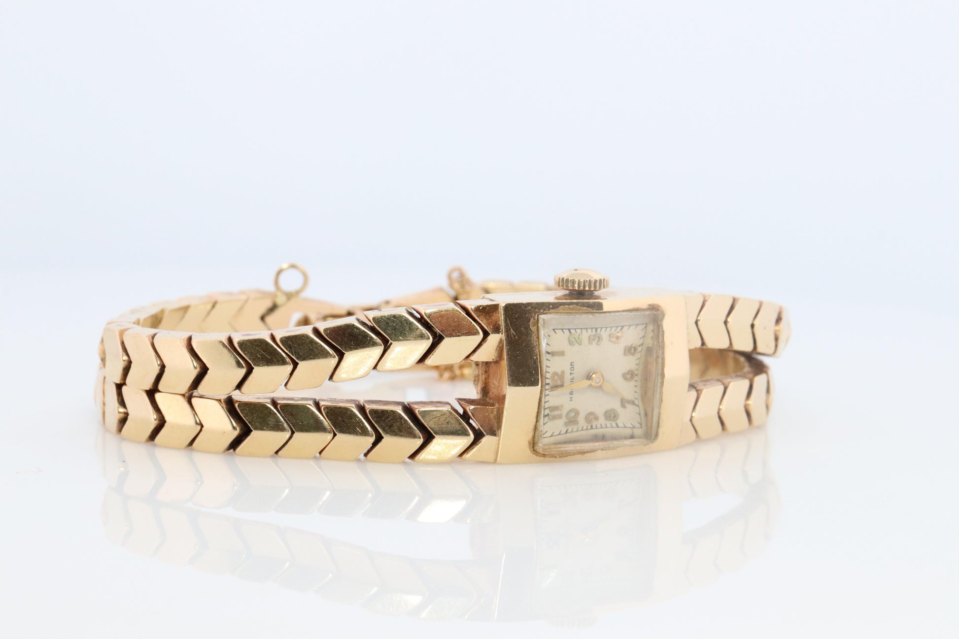 Hamilton 14k Yellow gold watch. Heavy 14k Ladies Mid-Century Mechanic watch.