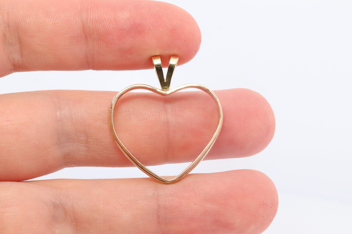 14k Open Heart Pendant. Antique 1940s Large Open Heart Pendant.