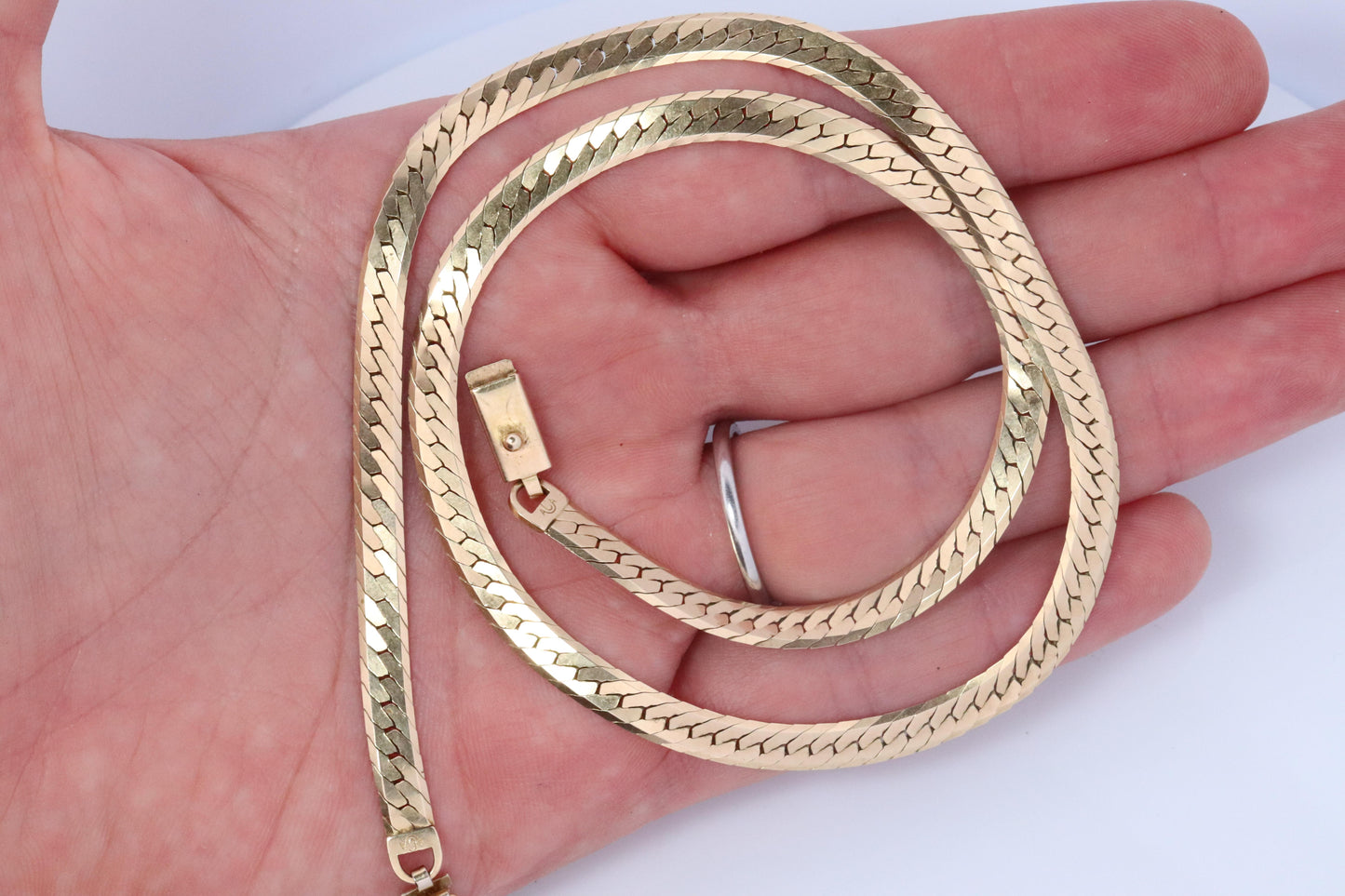 14k Herringbone Chain Necklace 5mm 19in 19.2 grams. Made by ACA Italy