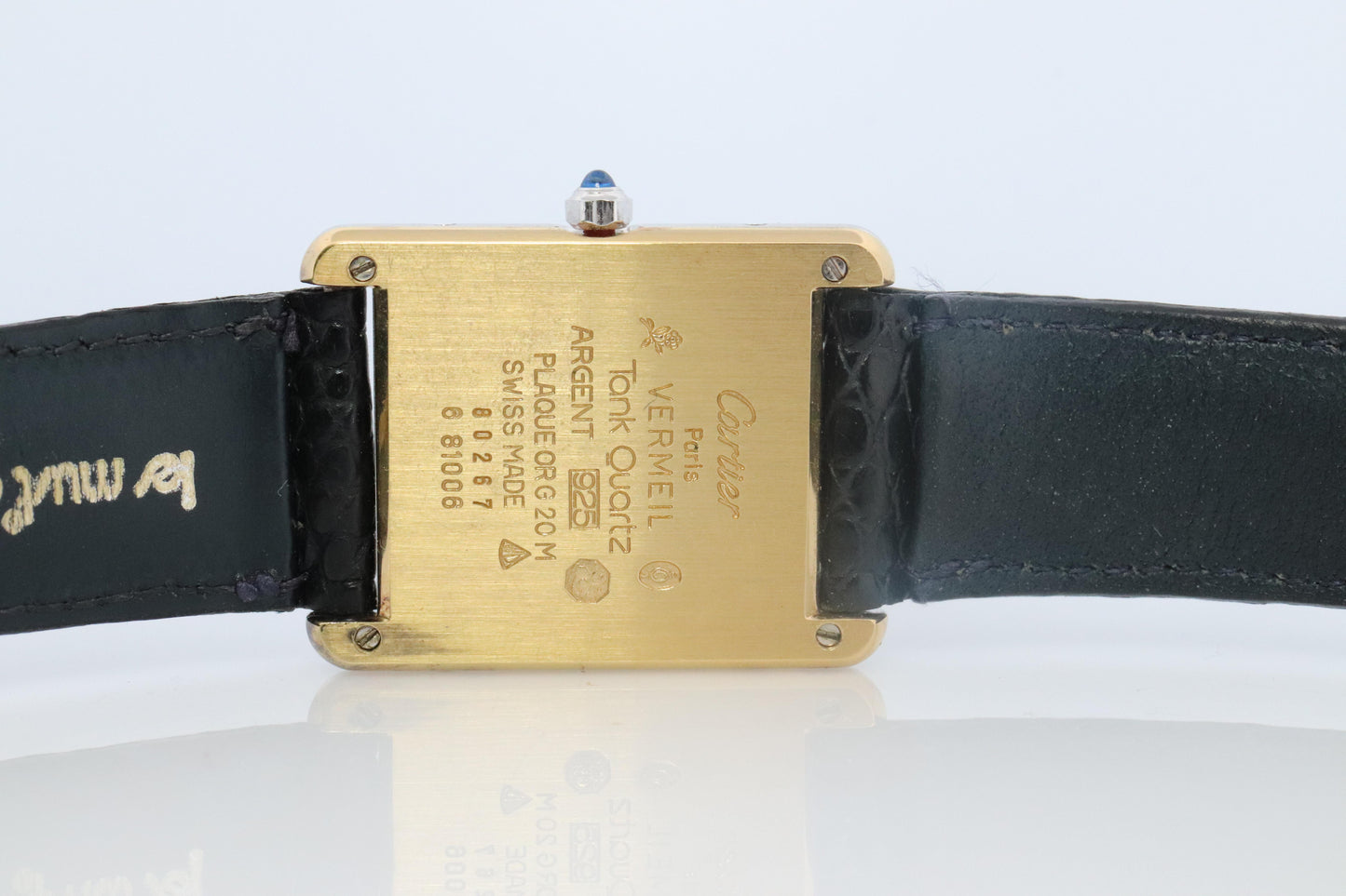 Vintage Must de Cartier Tank Watch. 925 Vermeil ARGENT White Blue Dial Tank