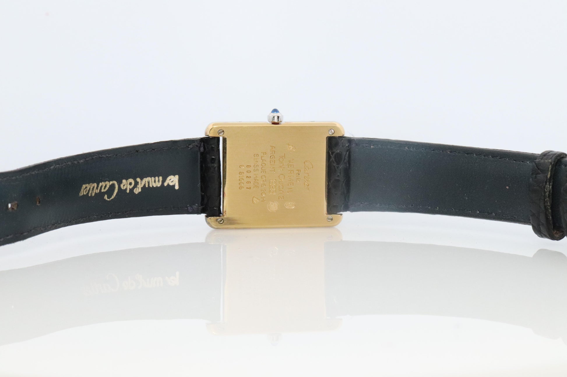 Vintage Must de Cartier Tank Watch. 925 Vermeil ARGENT White Blue Dial Tank