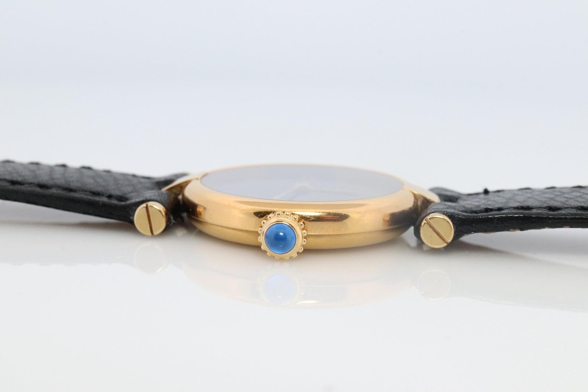 Genuine Cartier Watch. Must de Cartier Vendome Round Argent Vermeil Black Face