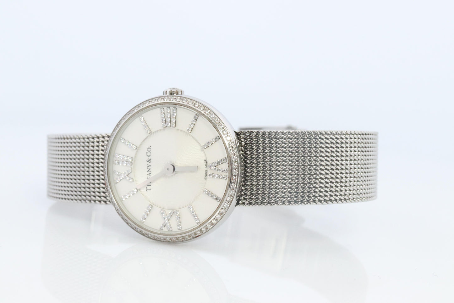 Tiffany and Co Diamond Watch. Tiffany Atlas Diamond Bezel 24mm Ladies Watch.