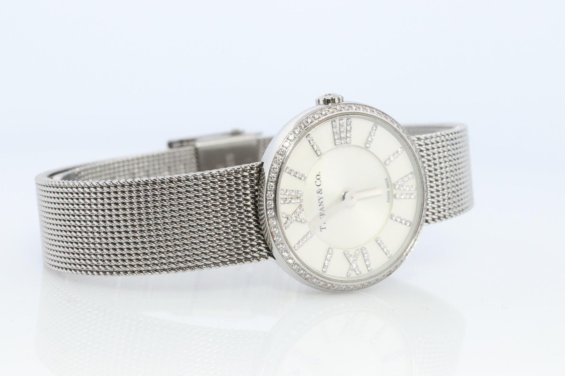 Tiffany and Co Diamond Watch. Tiffany Atlas Diamond Bezel 24mm Ladies Watch.