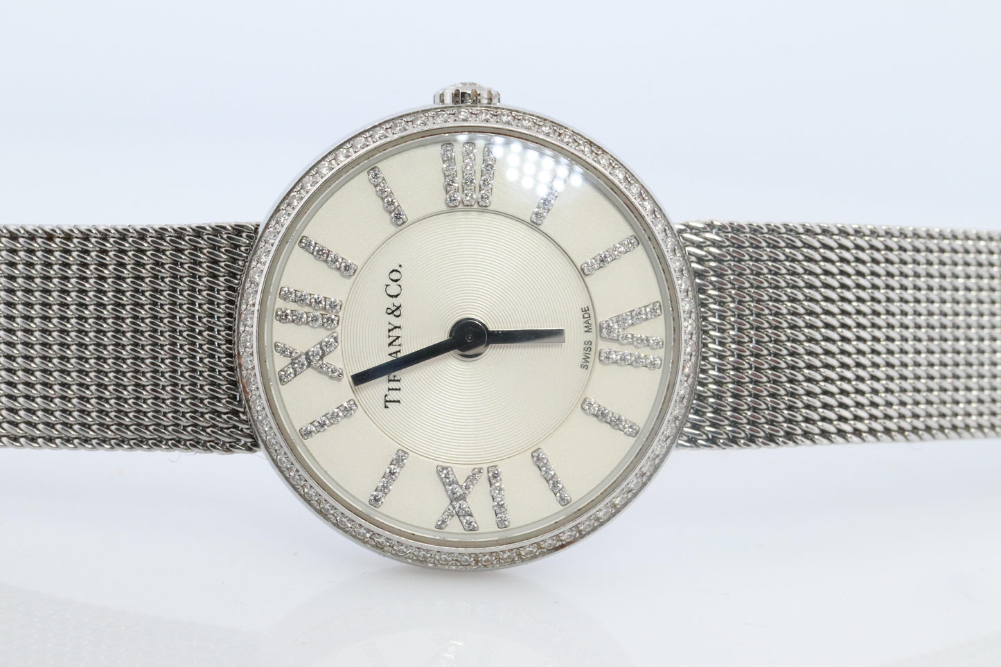 Tiffany and Co Diamond Watch. Tiffany Atlas Diamond Bezel 24mm Ladies Watch.