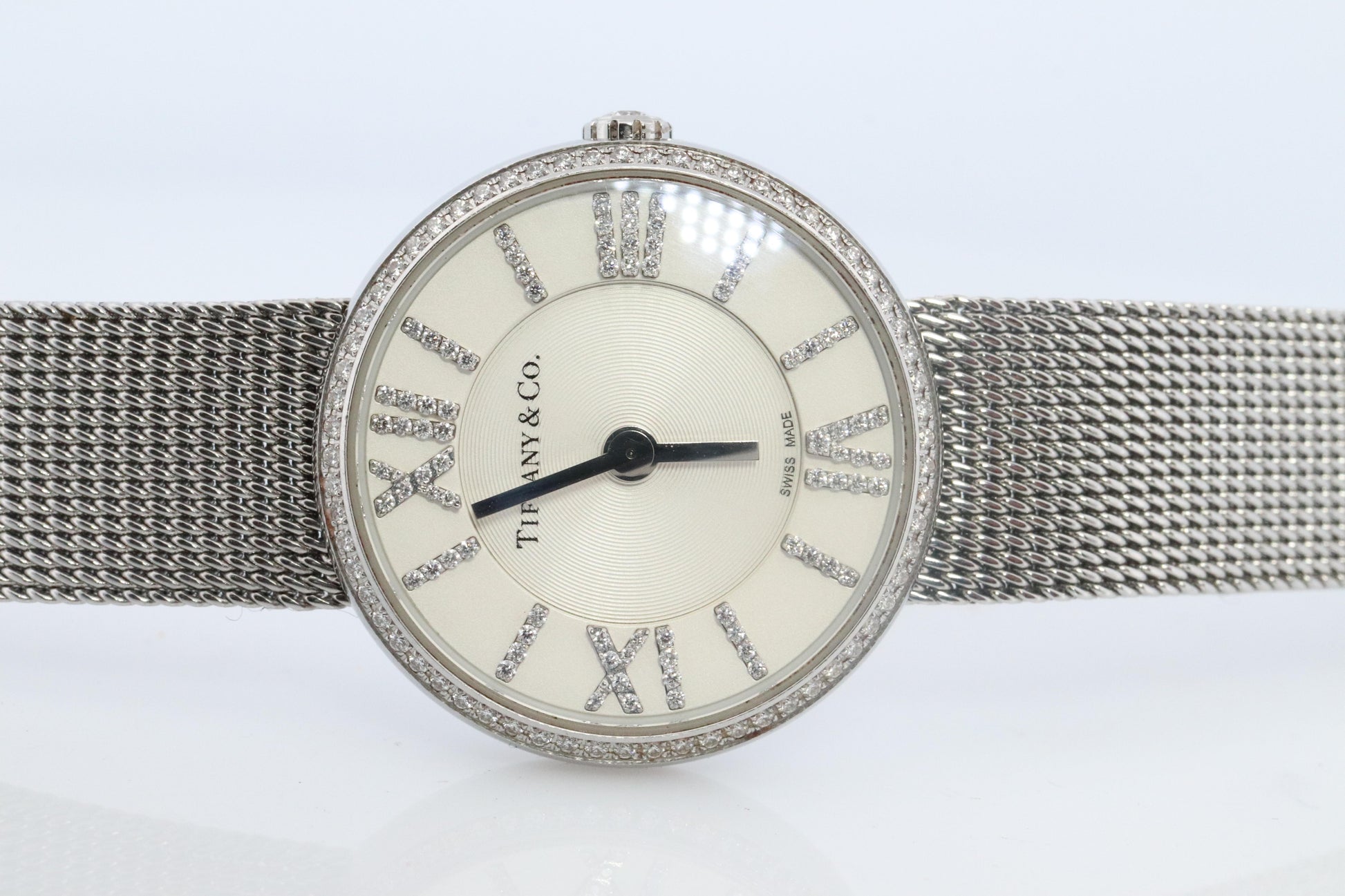 Tiffany and Co Diamond Watch. Tiffany Atlas Diamond Bezel 24mm Ladies Watch.