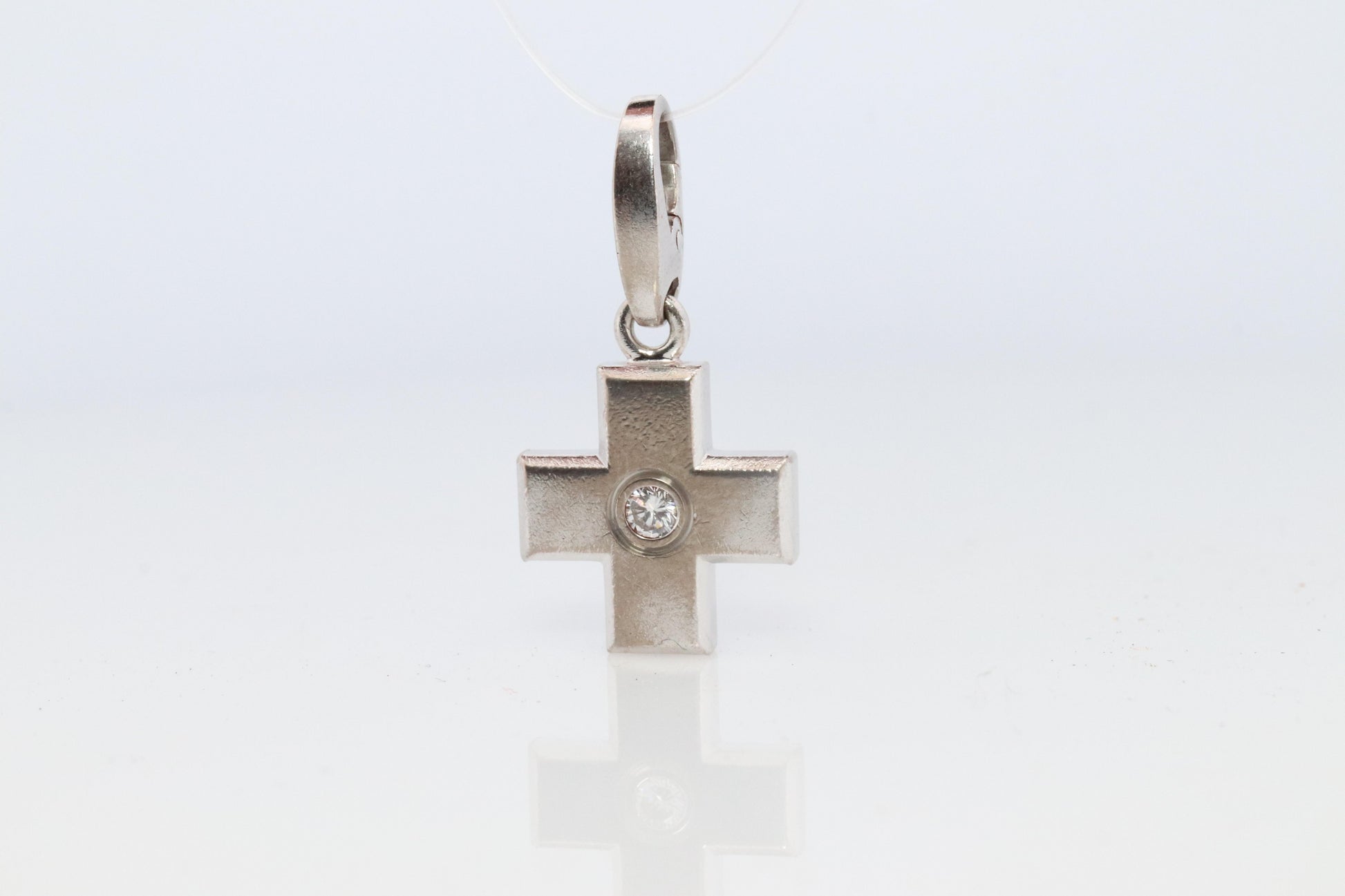 Genuine Cartier Cross Pendant. 18k White Gold Diamond Solitaire Crucifix Charm